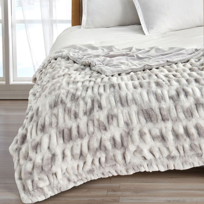 White and Grey Reversible Faux Fur Throw Blanket 50" x 60"