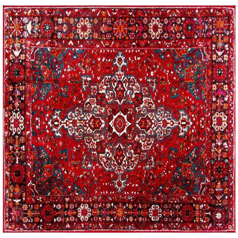 Safavid Style Red Synthetic High Pile Area Rug