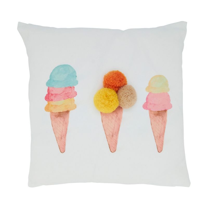 Multicolor Ice Cream Cone Pom Pom Kids Throw Pillow