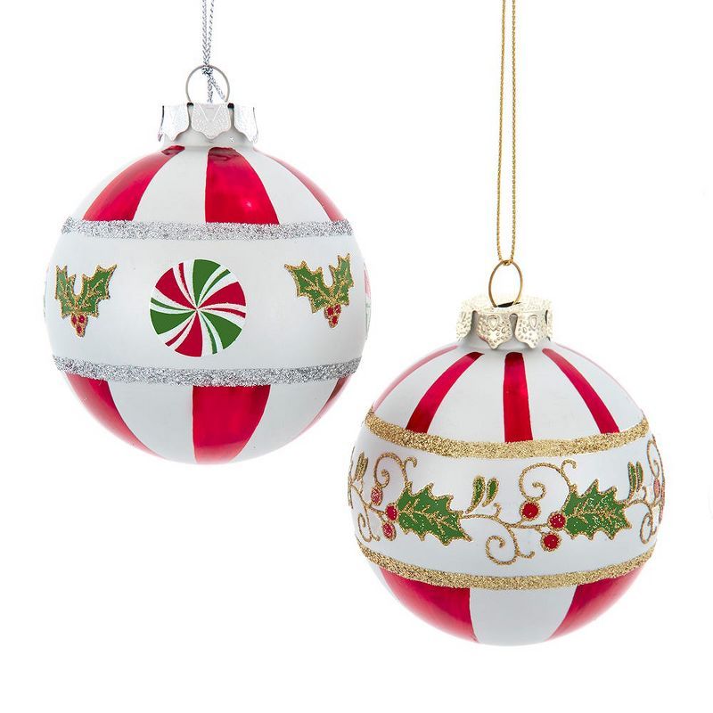 80mm Red and White Glass Holly Leaves Christmas Ornaments Set