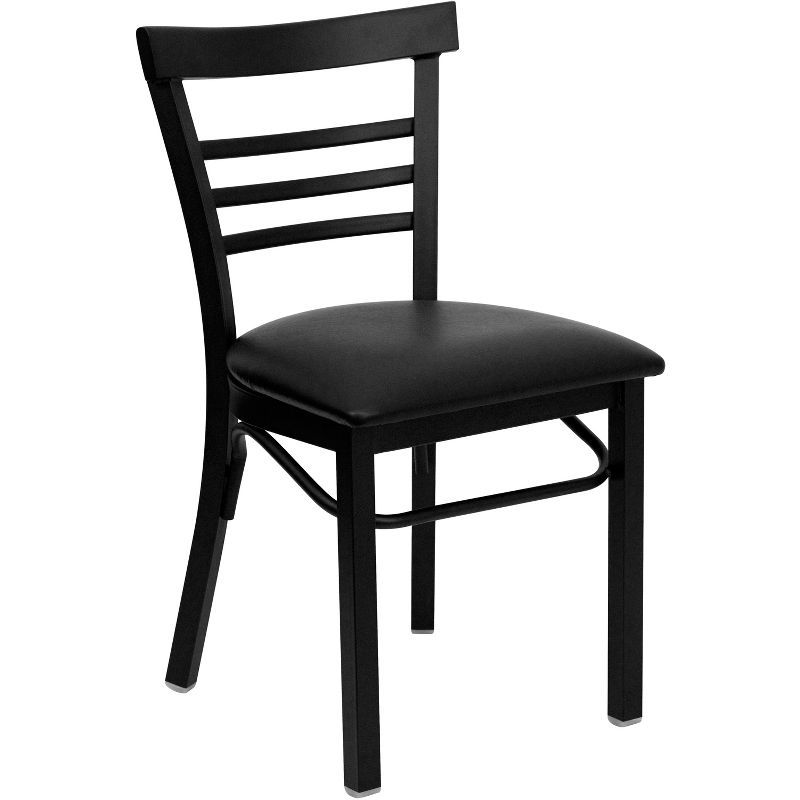 High Slat Ladderback Side Chair in Black Steel with Vinyl Seat