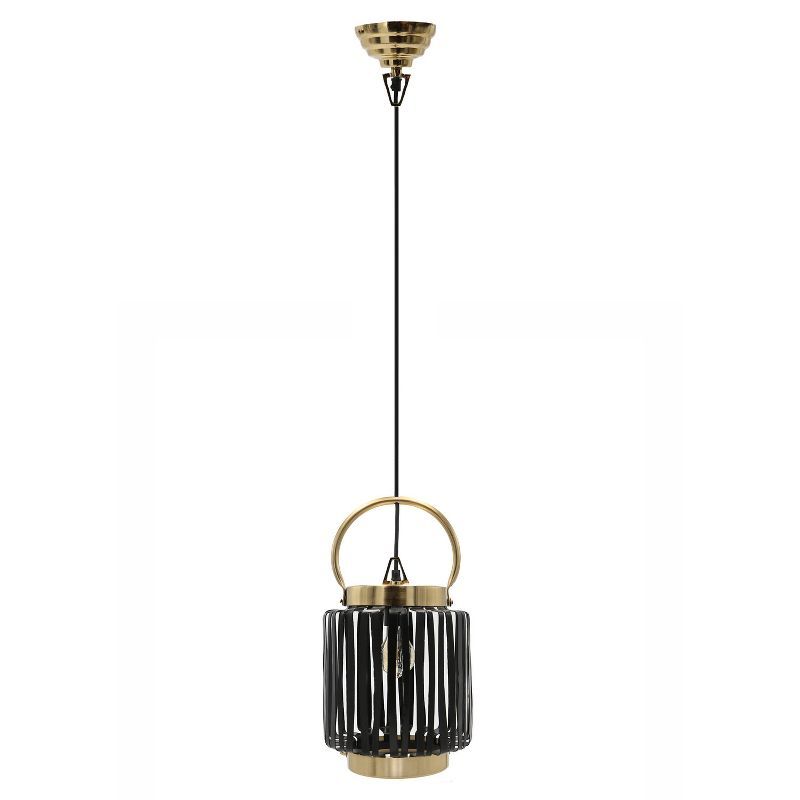 Matte Black and Gold Drum Lantern Pendant Light