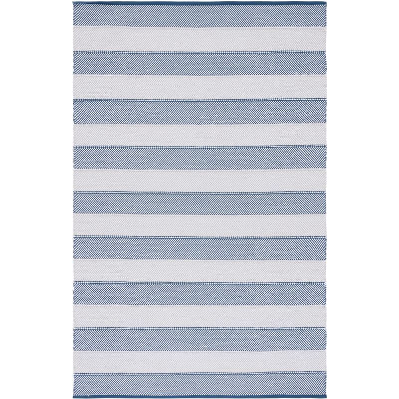 Grey and Blue Striped 8' x 10' Wool Cotton Area Rug