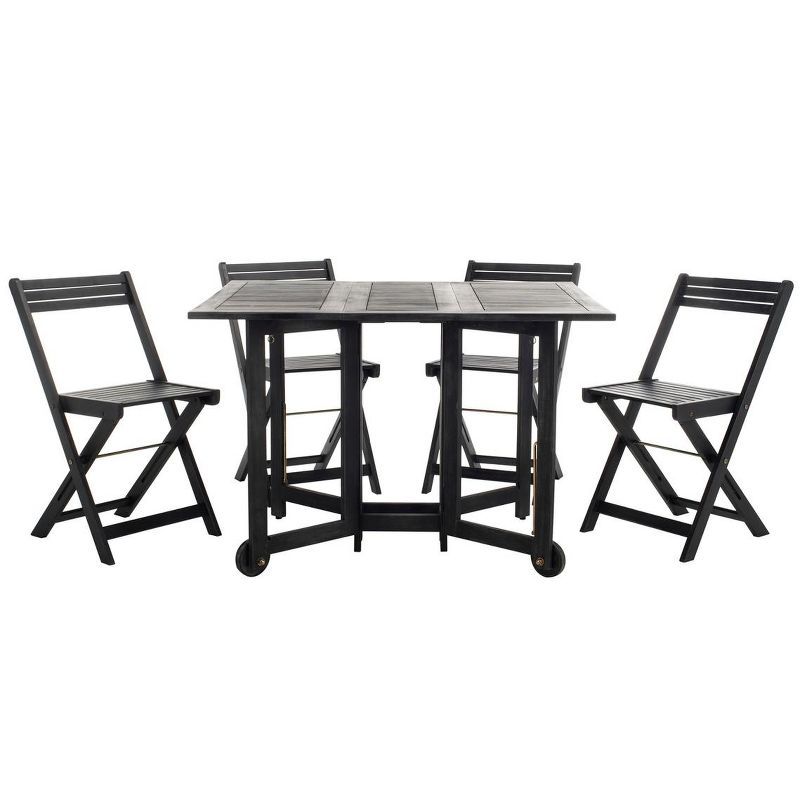 Black Acacia Wood Foldable 5-Piece Patio Dining Set