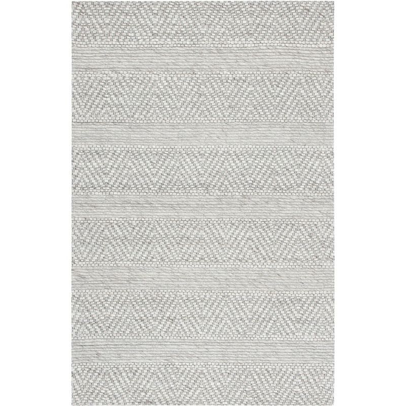 Elegant Gray Geometric Flat Woven 5'x8' Wool Blend Rug