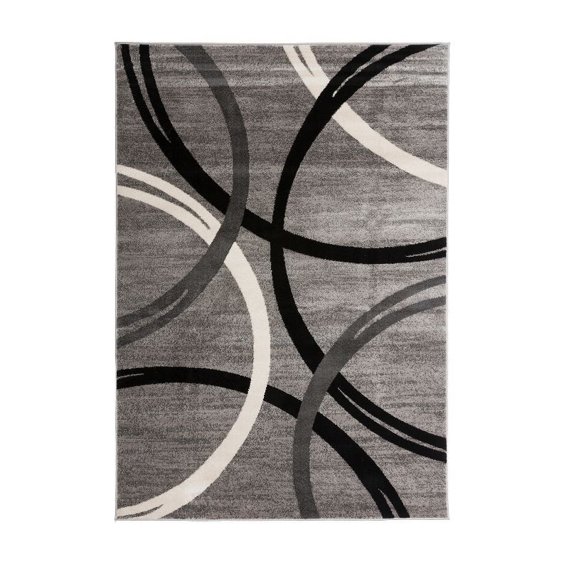 Reversible Gray Abstract Synthetic 5' x 7' Easy-Care Rug