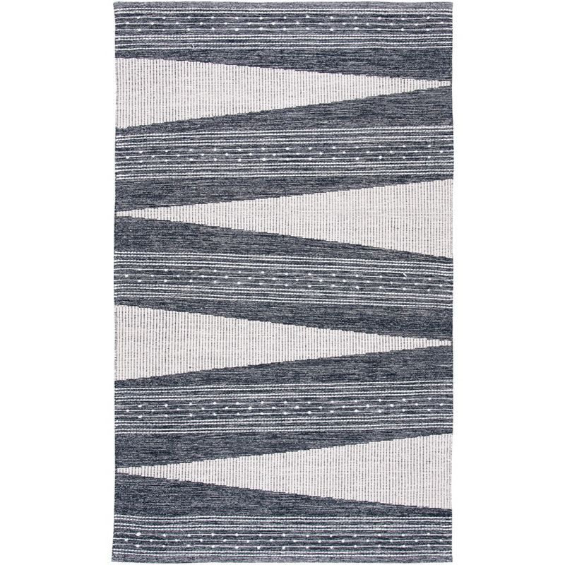 Boho Chic Black and Ivory Striped Kilim 8x10 Wool Rug