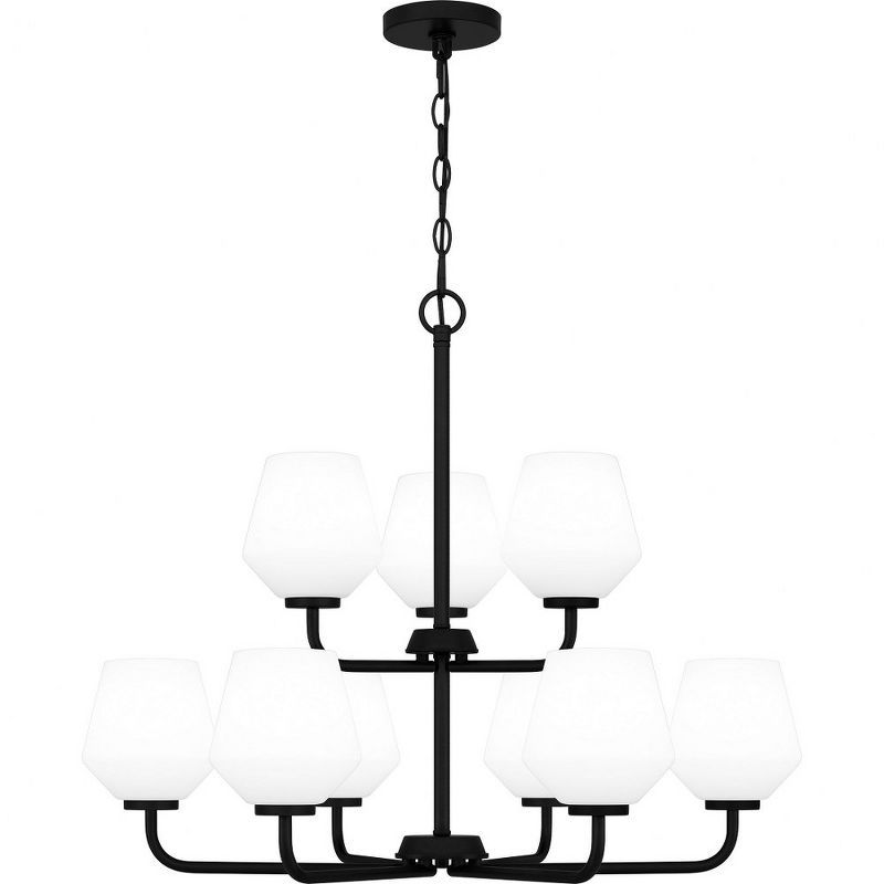 Matte Black 9-Light Chandelier with Opal Glass Shades