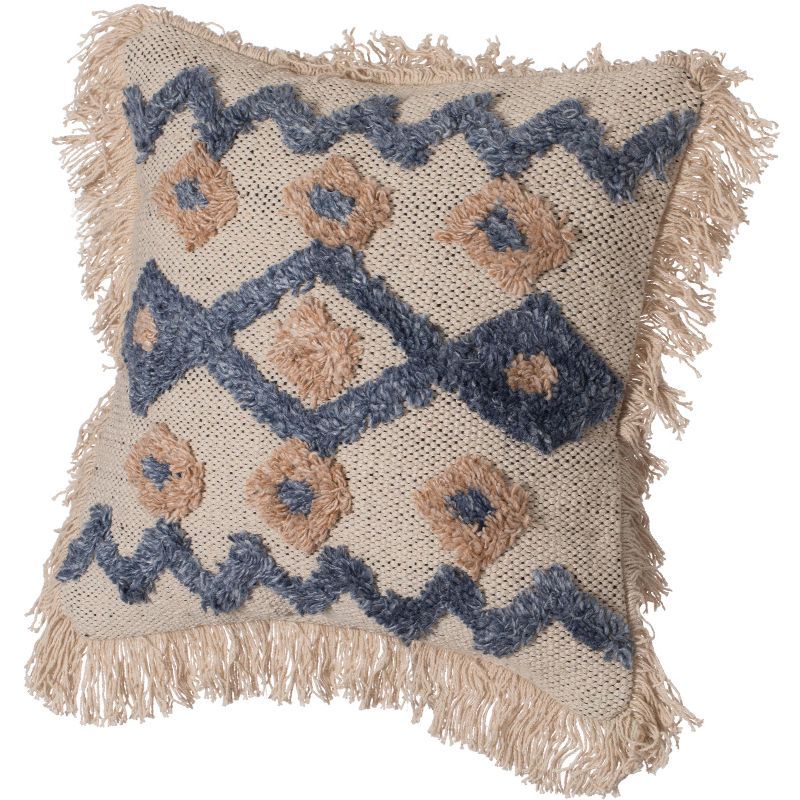 16" Handwoven Cotton Silk Box Throw Pillow with Zig Zag Design