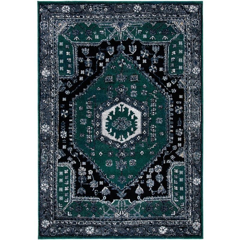 Green and Black Rectangular Synthetic 4' x 6' Area Rug
