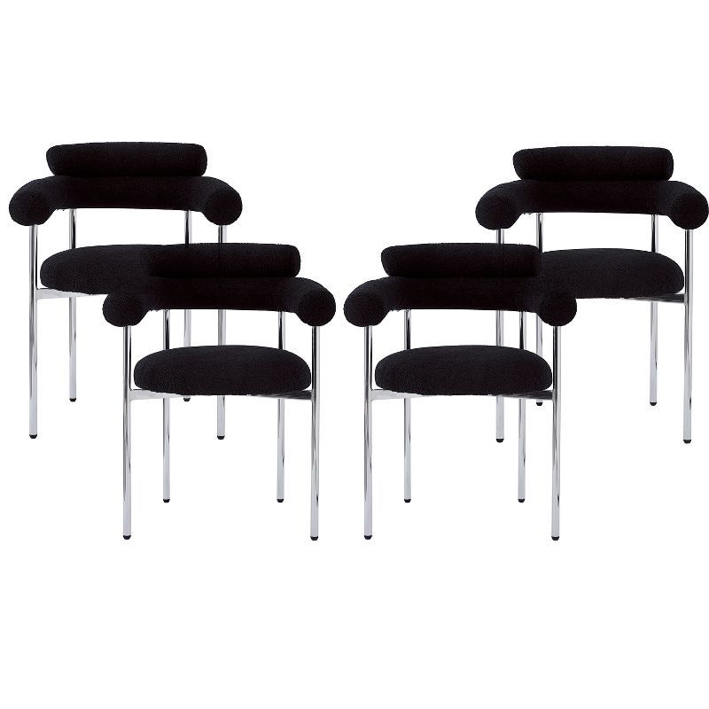 Black Upholstered Arm Chair with Metal Legs, Set of 4