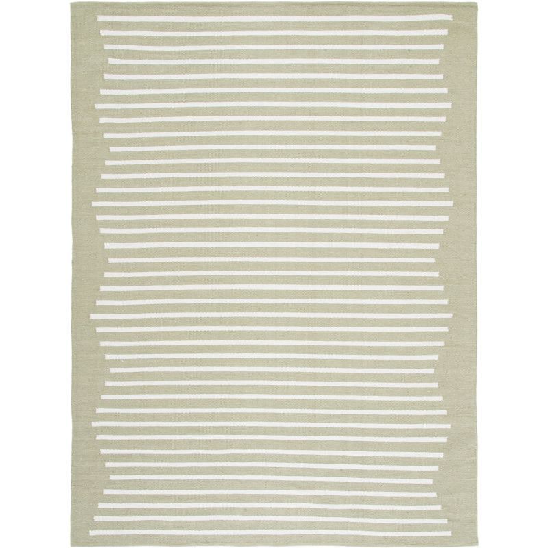 Ivory and Light Green Hand-Crafted Cotton 9' x 12' Flatweave Rug