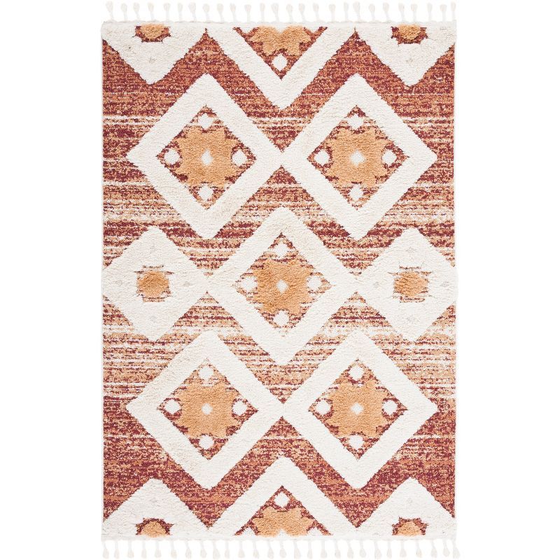 Ivory and Rust Diamond Braided Shag Area Rug