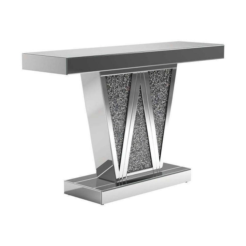 Silver Mirrored Glass and Wood Console Table, 47"