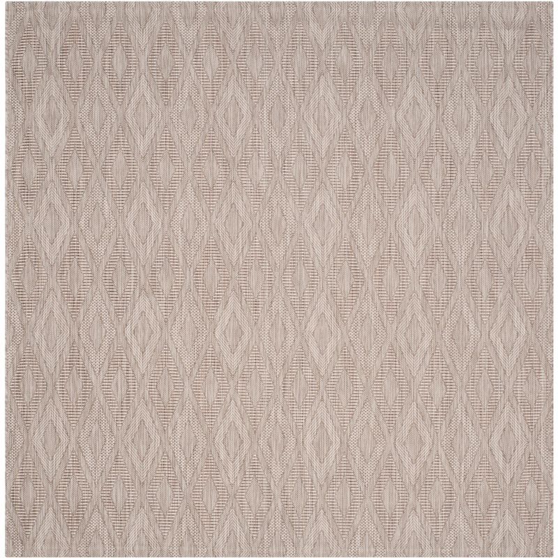 Beige Geometric Diamond Pattern Indoor/Outdoor Square Rug