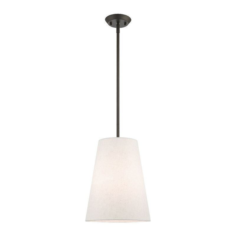 Prato Bronze Finish 1-Light Pendant with Handcrafted Oatmeal Fabric Shade