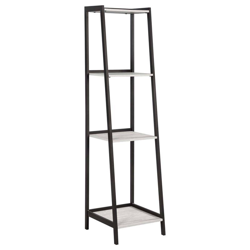 Pinckard 68.75" Gray Stone and Black Ladder Bookcase