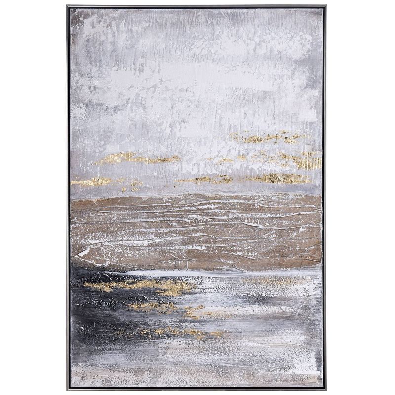 Ash Coast Abstract Hand Painted Canvas Art with Gold Foil and Wood Frame