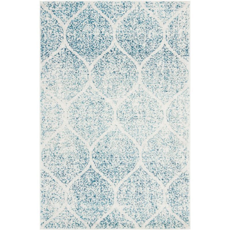 Chic Metro-Mod Cream/Turquoise Hand-Knotted Square Area Rug