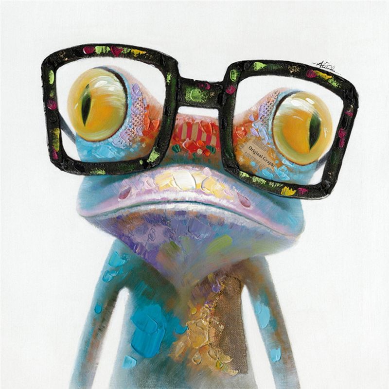 Colorful Hipster Frog Acrylic Canvas Wall Art, 20x20