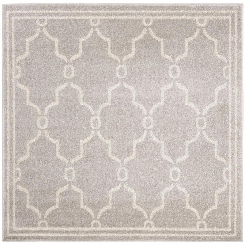 Light Grey Ivory Geometric Square Synthetic Area Rug