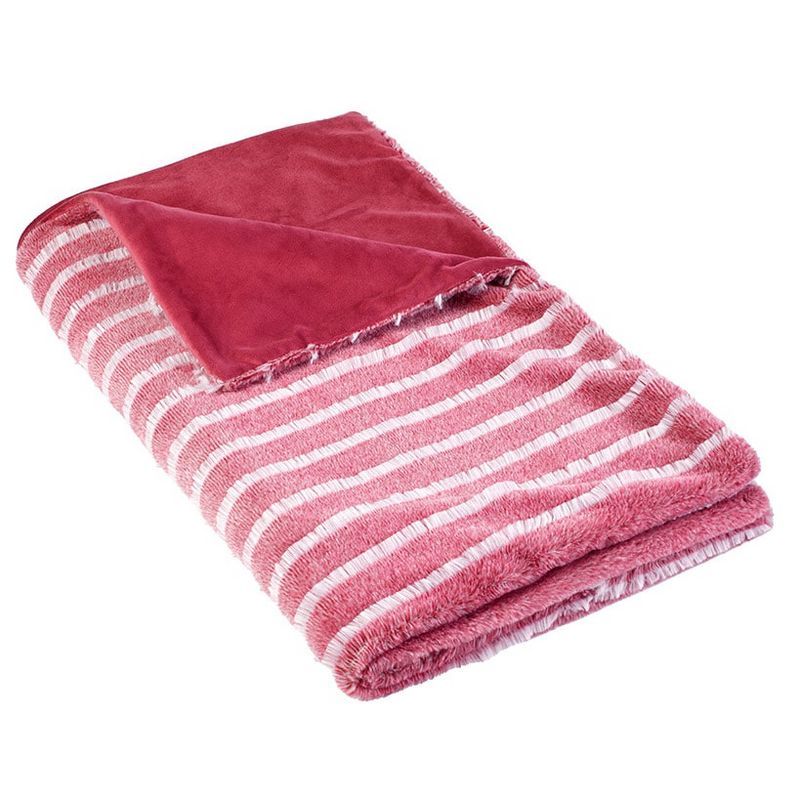 Red and White Striped Faux Fur Throw Blanket