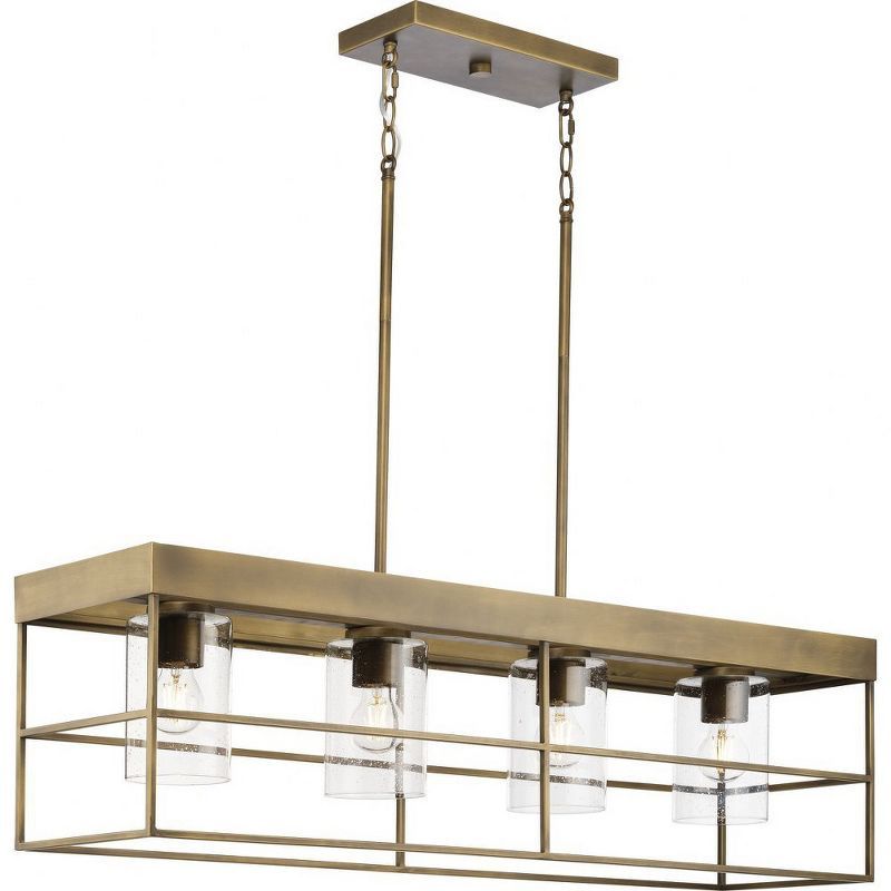 Burgess Aged Bronze 44'' Modern Farmhouse Island Light with Seeded Glass