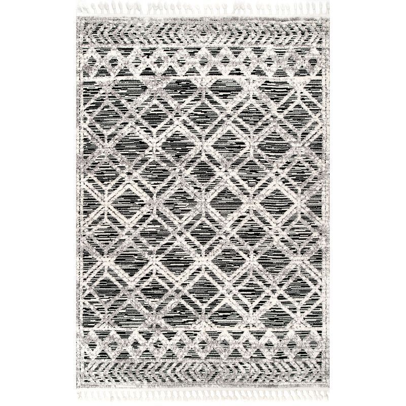 Luxurious Gray Geometric Braided Tassel Shag Rug 3' x 5'