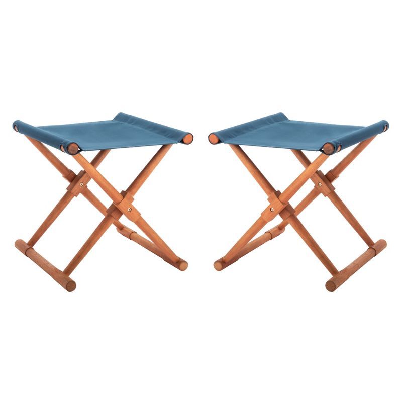 Breanne 17'' Brown and Navy Eucalyptus Folding Stools, Set of 2