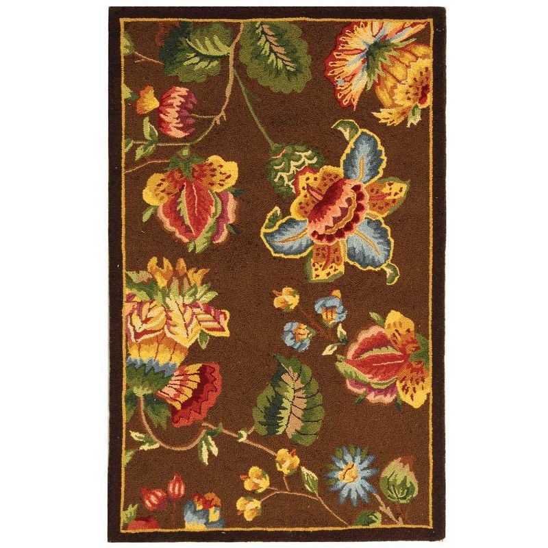 Handmade Floral Brown Wool Area Rug 2'6" x 4'