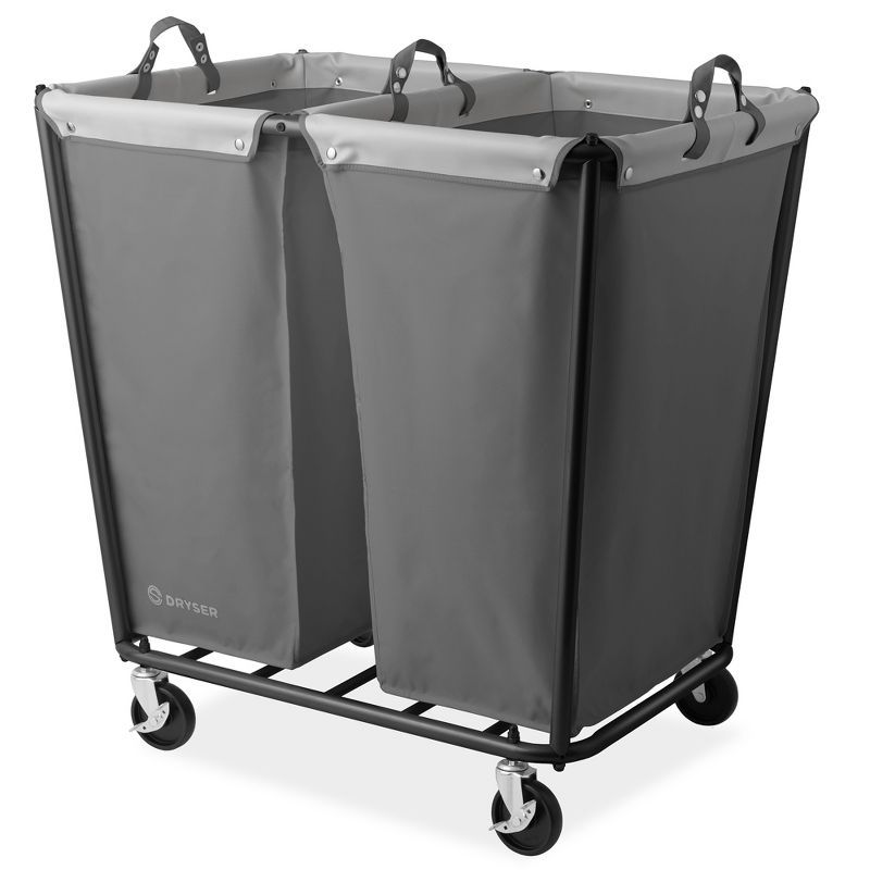 Gray Heavy-Duty Steel Frame Rolling Laundry Hamper with Dual Canvas Bins