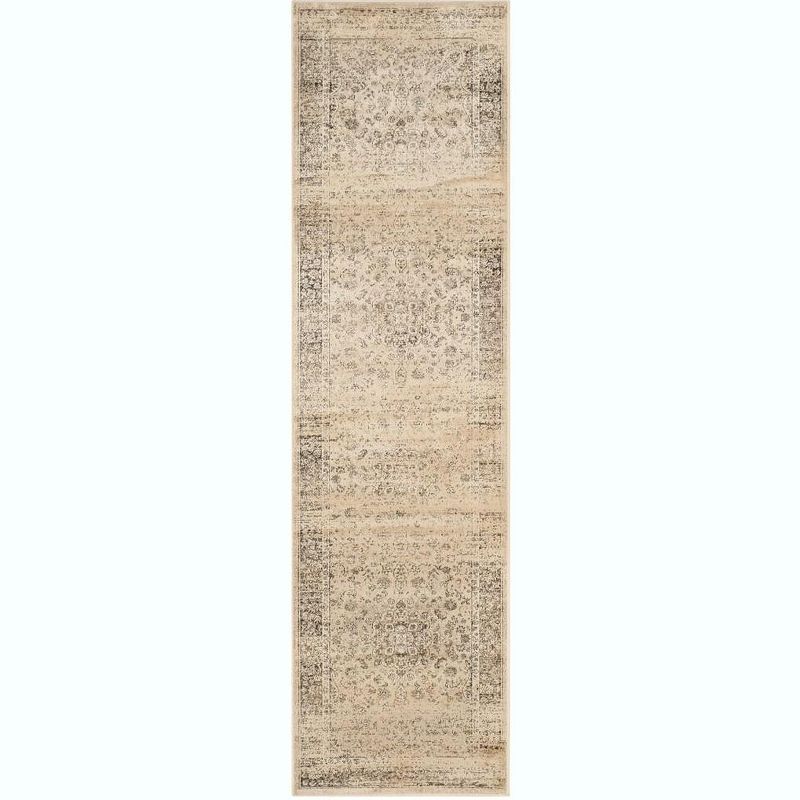 Warm Beige Wool and Viscose Runner Rug