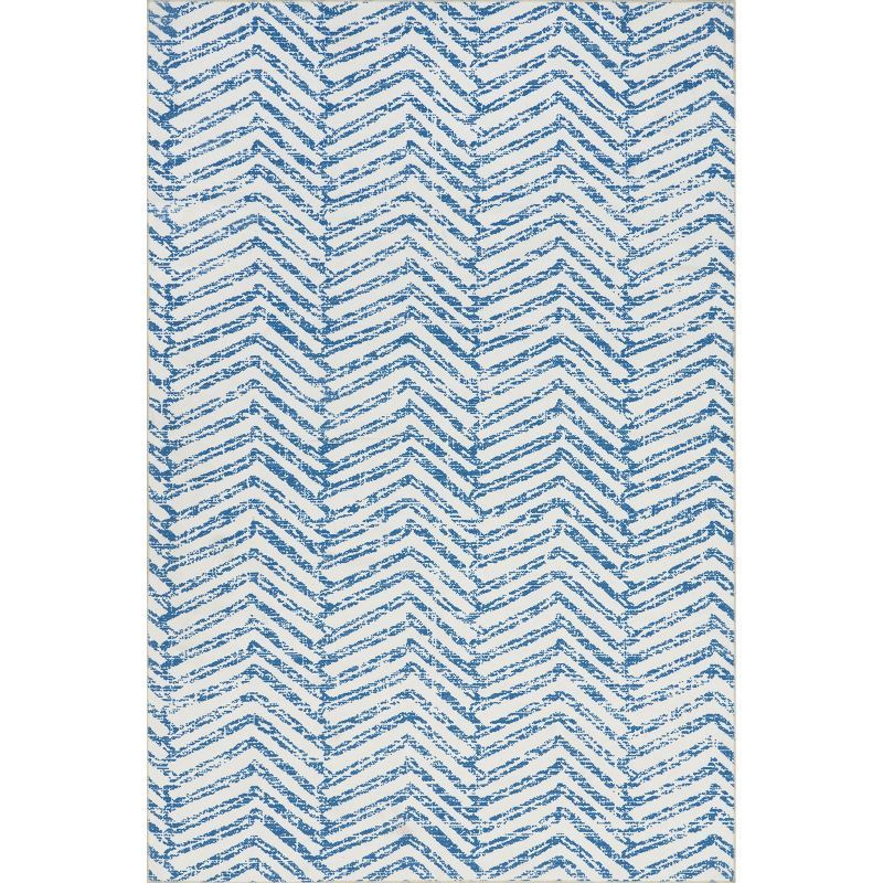Rosanne Blue and Ivory Geometric 5' x 8' Washable Synthetic Area Rug
