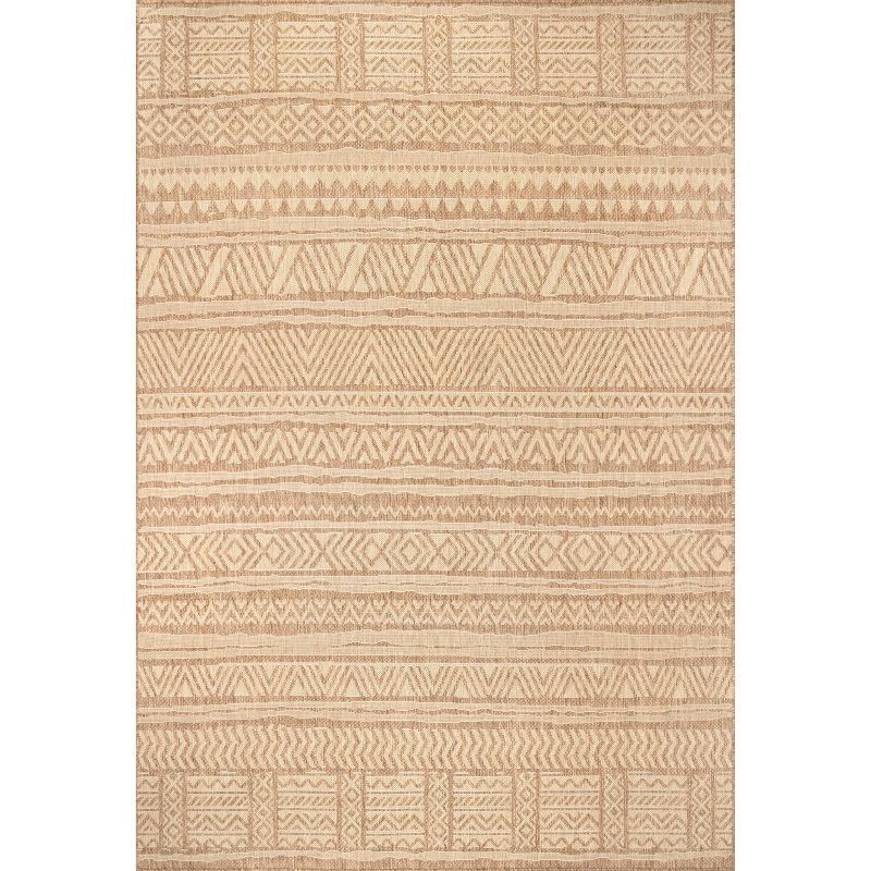 Beige Striped Synthetic Easy-Care Indoor/Outdoor Area Rug