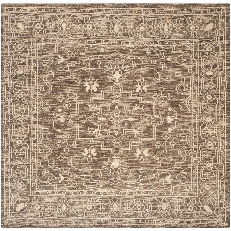 Kenya Tribal Square Hand-Knotted Wool Rug in Brown/Beige