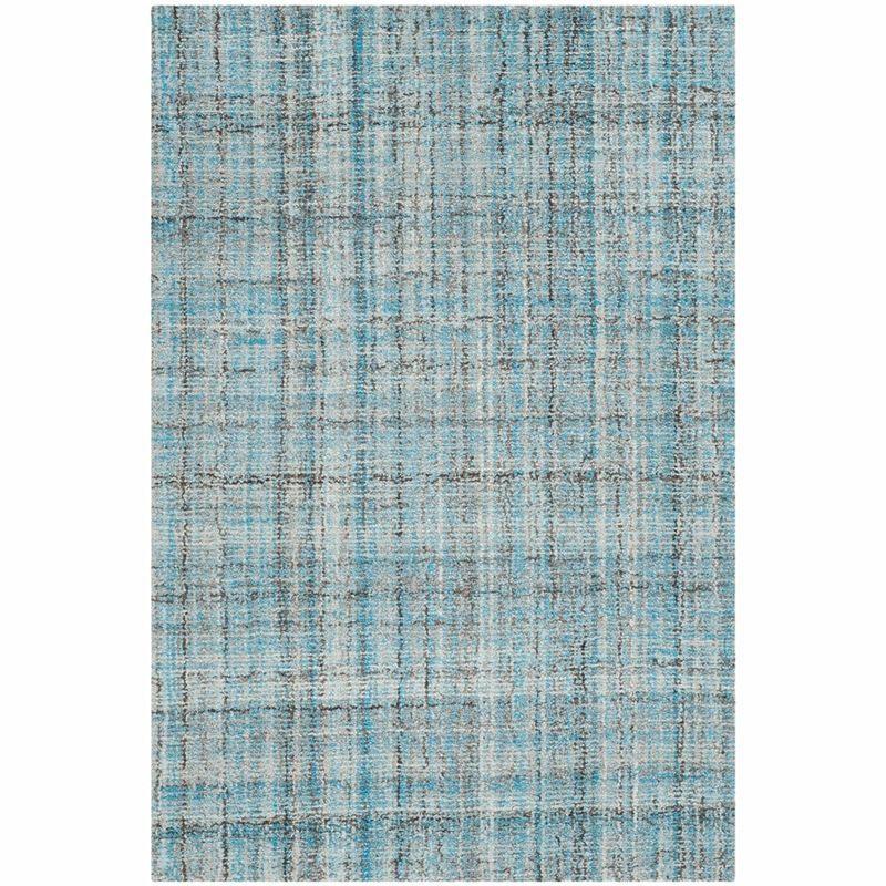 Blue and Gray Abstract Tufted Wool Area Rug 4' x 6'