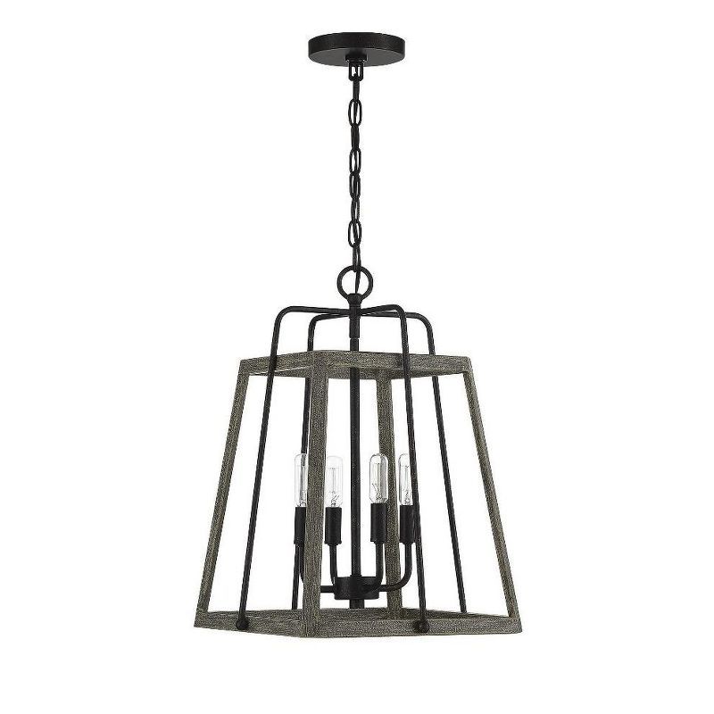 Hasting 19" Bronze and Noblewood 4-Light Pendant