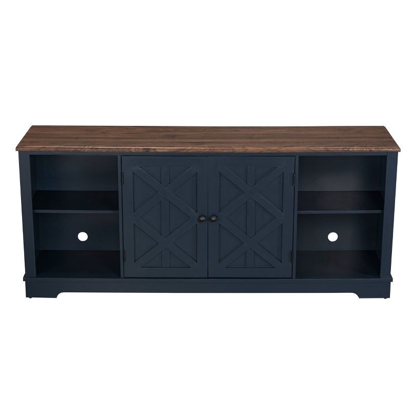 Ranch Rustic Navy 70" TV Stand with Cabinet and Open Shelves