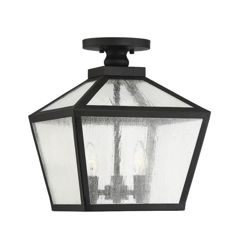 Matte Black Glass 3-Light Outdoor Flush Mount Lantern