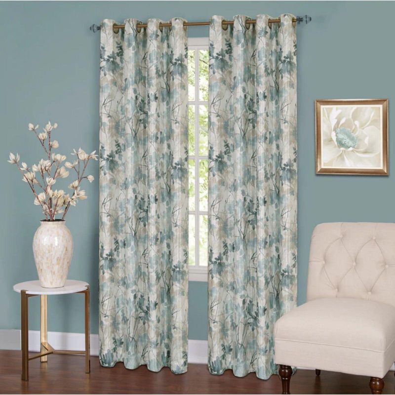 Blue Floral Room-Darkening Grommet Top Curtain Panels, 50" x 63"
