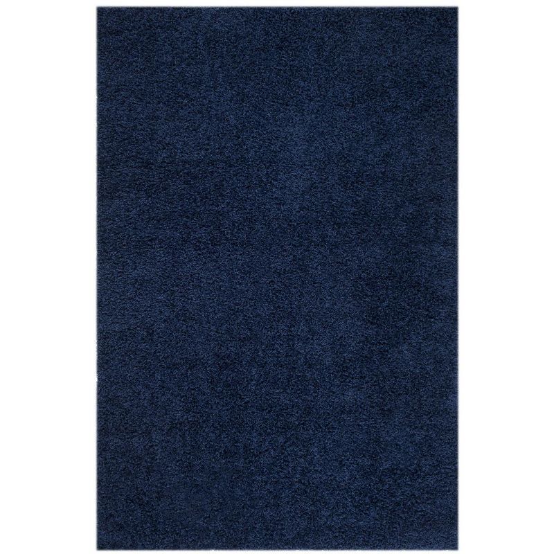 Navy 4' x 6' Hand-Knotted Shag Synthetic Rug