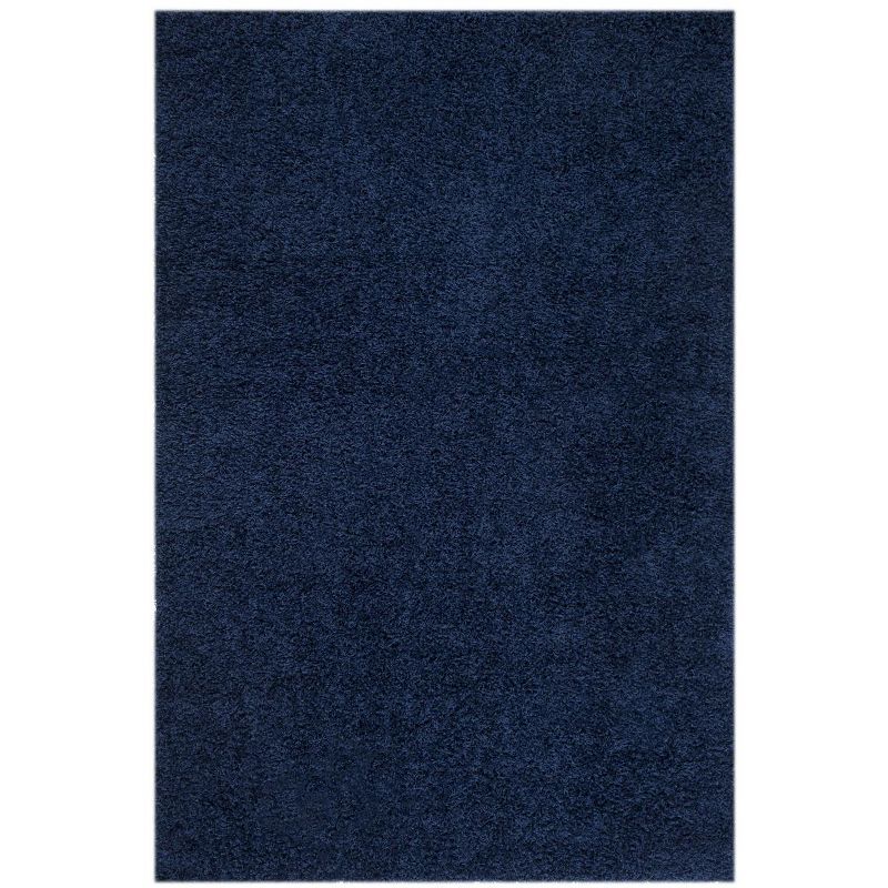 Plush Euro-Style Navy Shag Square Rug, Synthetic, Easy Care 59in