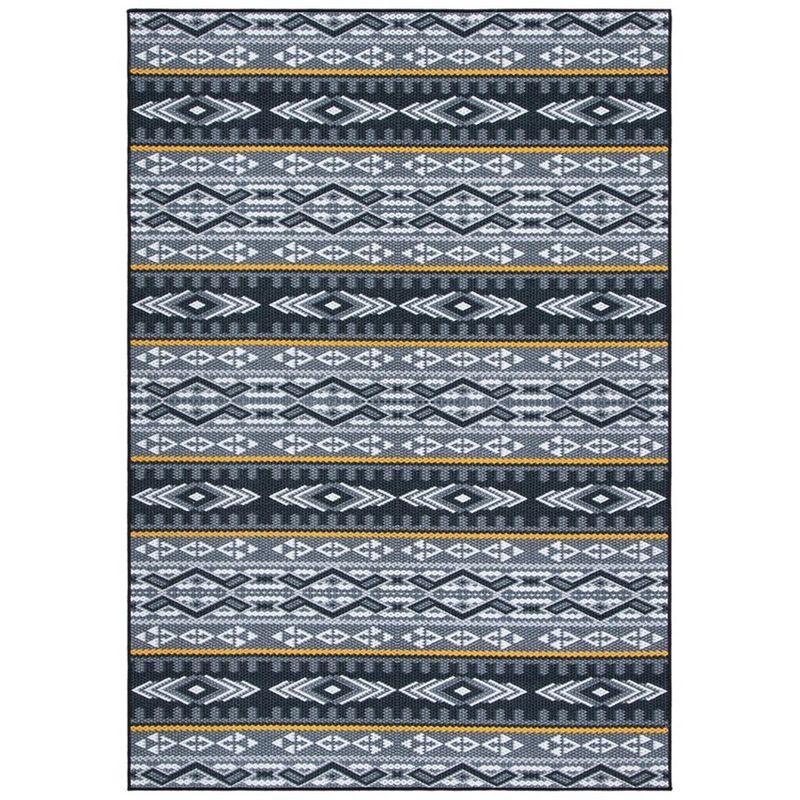 Gray and Gold Tribal Pattern Washable Synthetic Rug, 4'4" x 6'