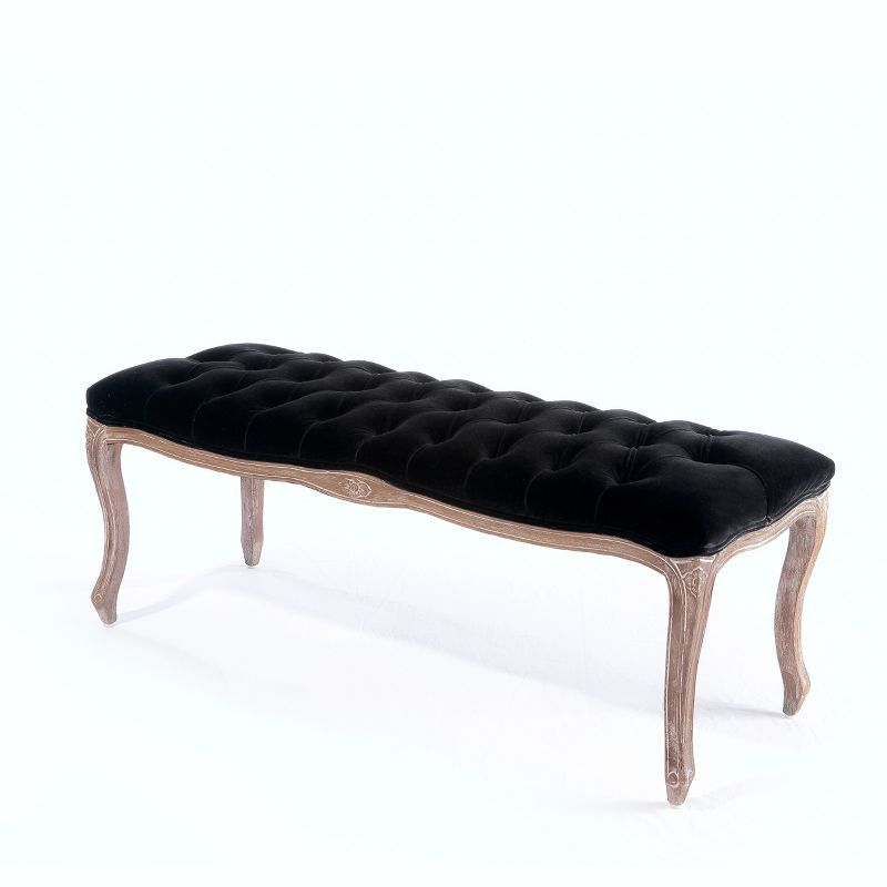 Regal Francis 46.5" Tufted Velvet Bench with Rubberwood Legs