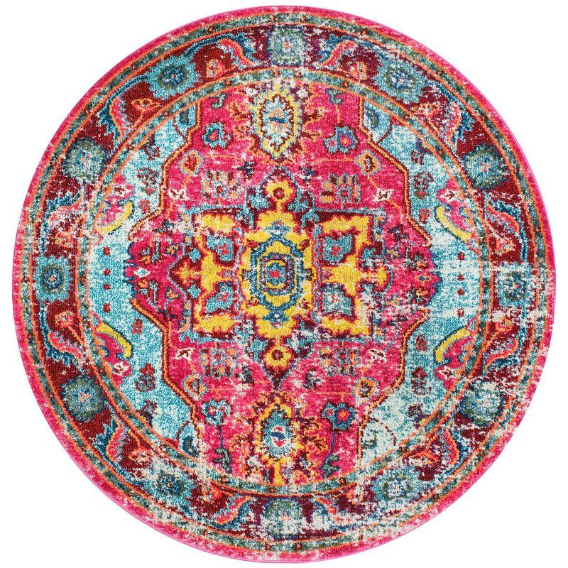 Multi-Color Round Medallion Synthetic Bohemian Area Rug