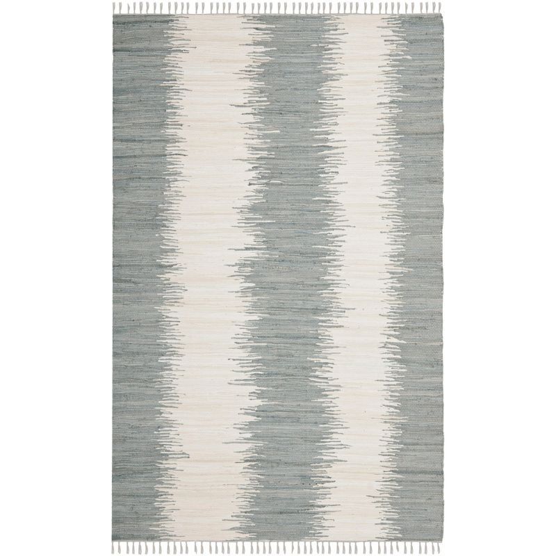 Coastal Charm Gray Stripe Hand-Woven Cotton Area Rug - 5' x 8'