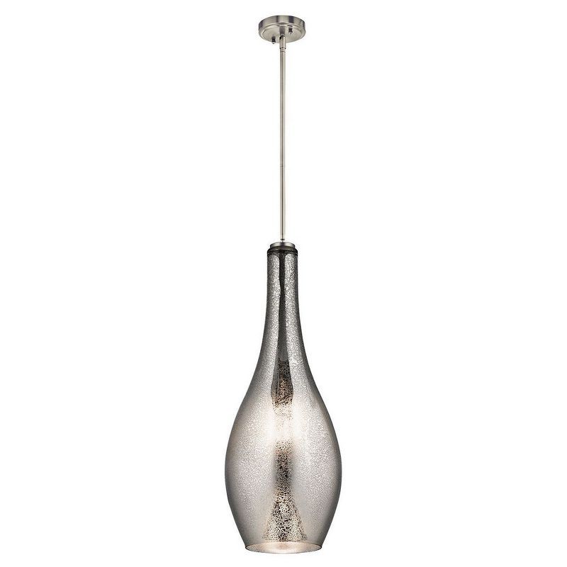 Everly Distressed Bronze 29.5" Teardrop Glass Pendant with Brushed Nickel Finish