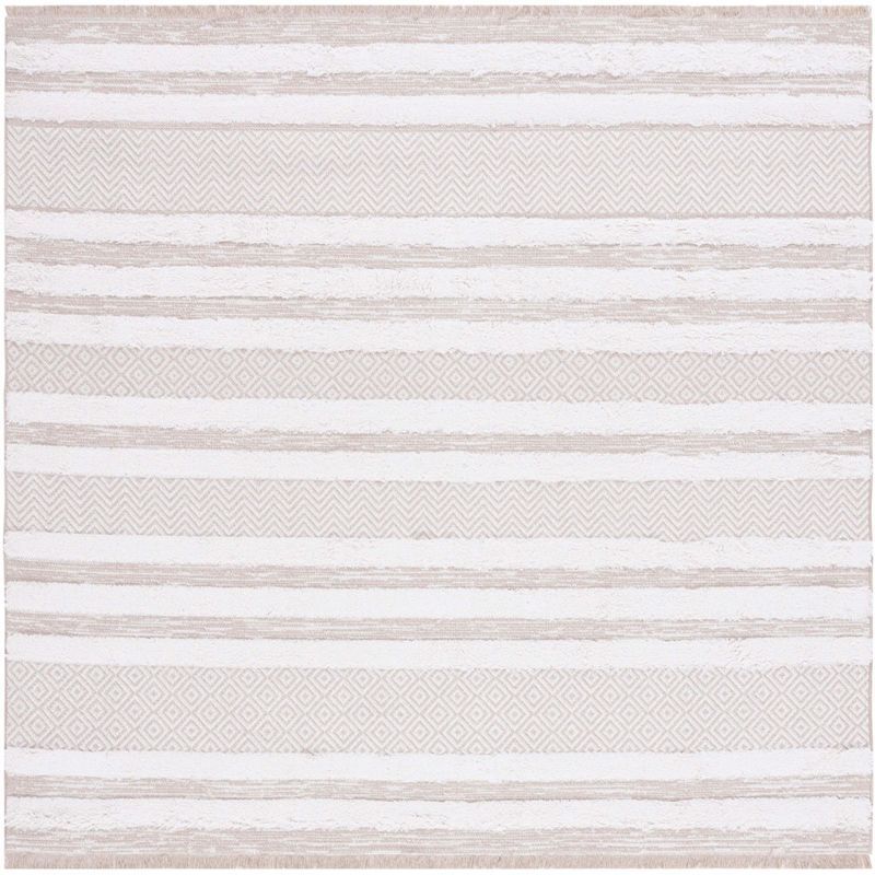 Maggie Boho Chic Beige/Ivory Stripe Synthetic Area Rug - 6'4" Square