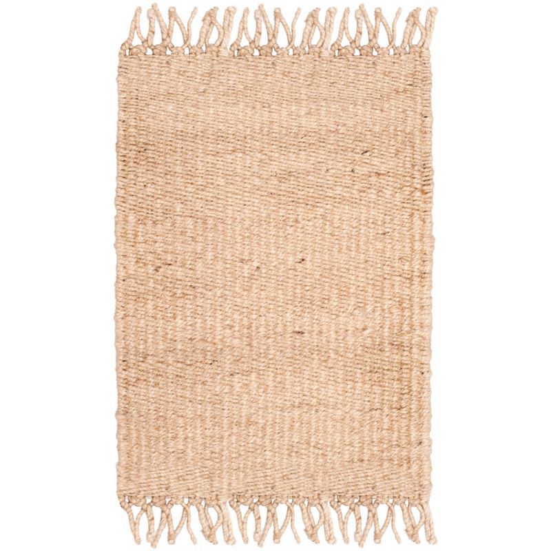 Ivory Soft Hand-Knotted Jute Round Area Rug, 2' x 3'