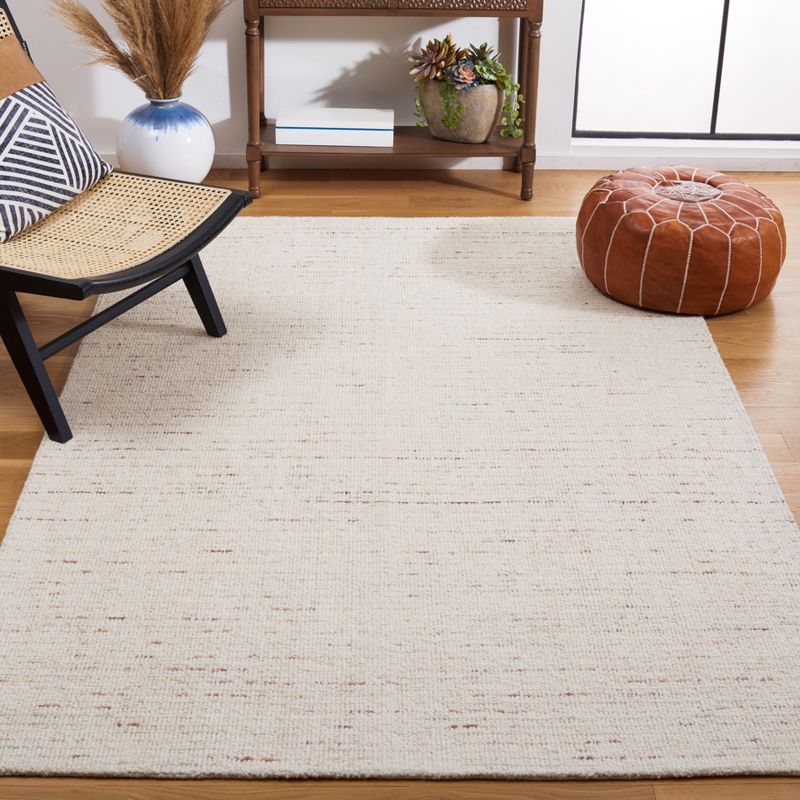 Ivory and Brown Handmade Wool Abstract Square Rug